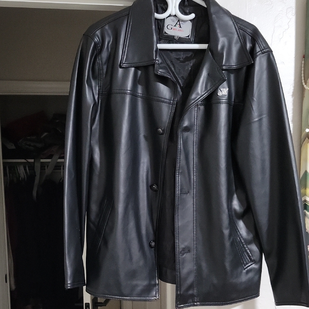 GA Milano Men's Black Leather Jacket Size L Purchased In Milan